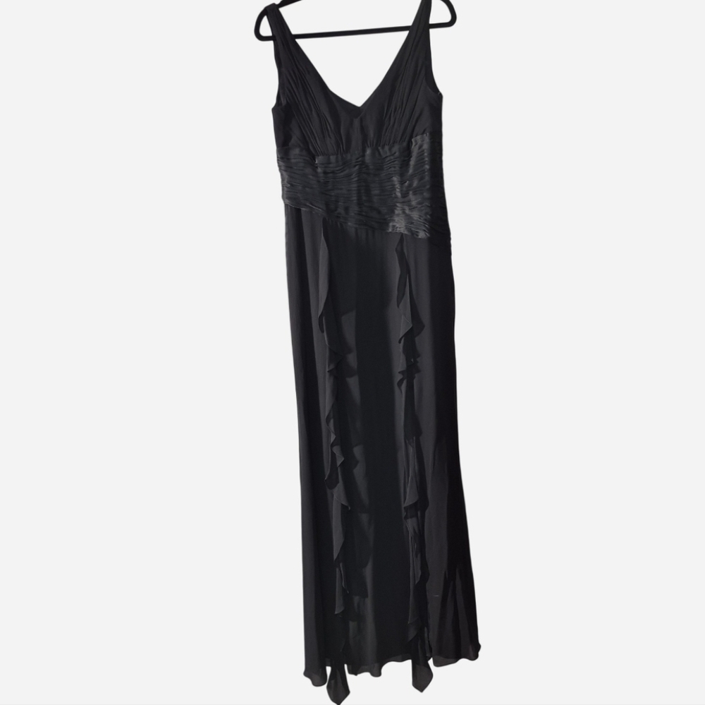 Vintage Y2K Chetta B 100%Silk Ruffle Front Maxi Dress, Sz. 10, Black, Whimsigoth